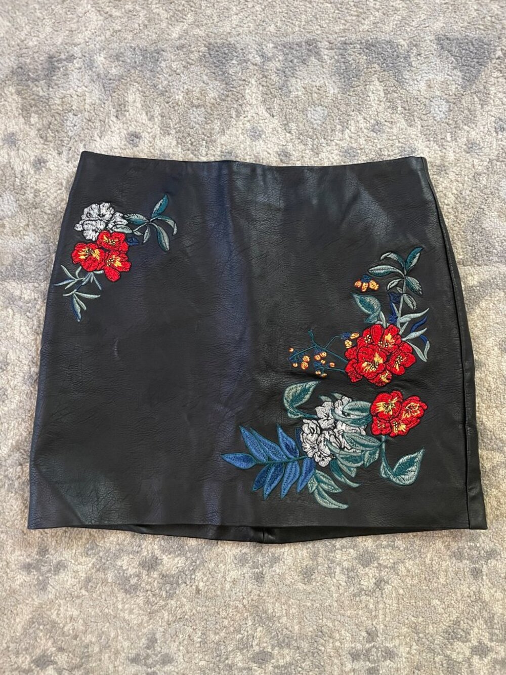 Guess Embroidered Black Pleather Mini Skirt - 4